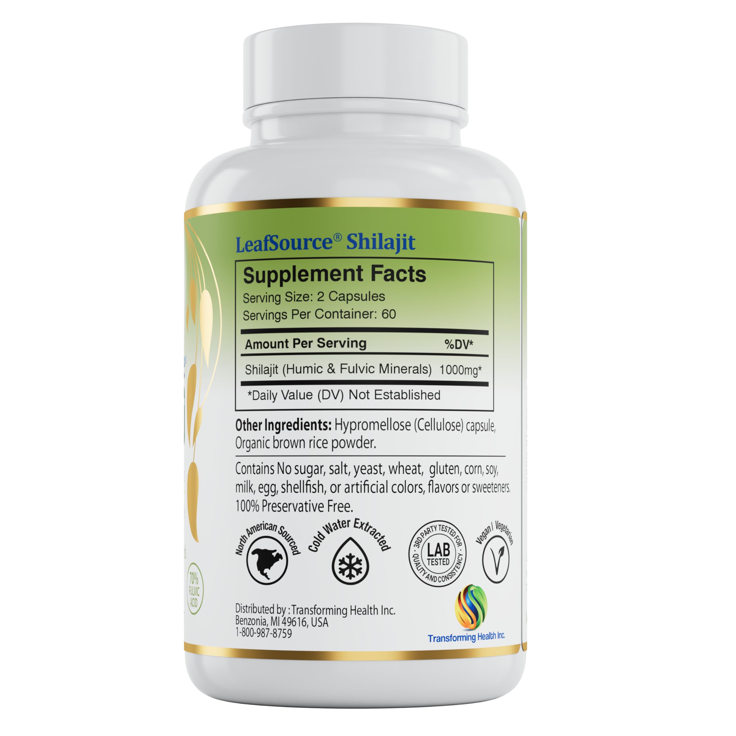 LEAFSOURCE Shilajit pour bottle suggesting fast absorption and energy