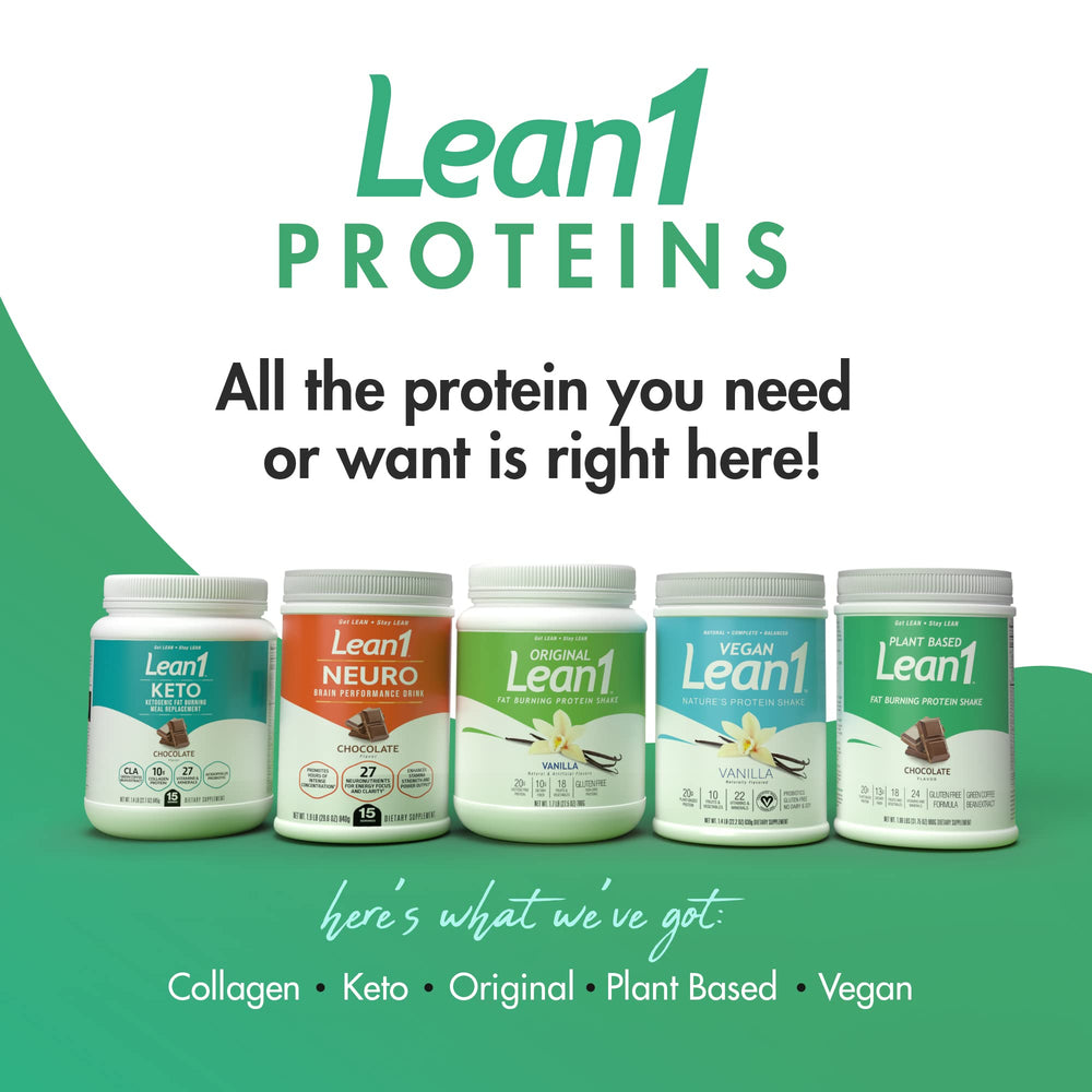LEAN1 gluten-free non-GMO label indicating transparent nutrition.