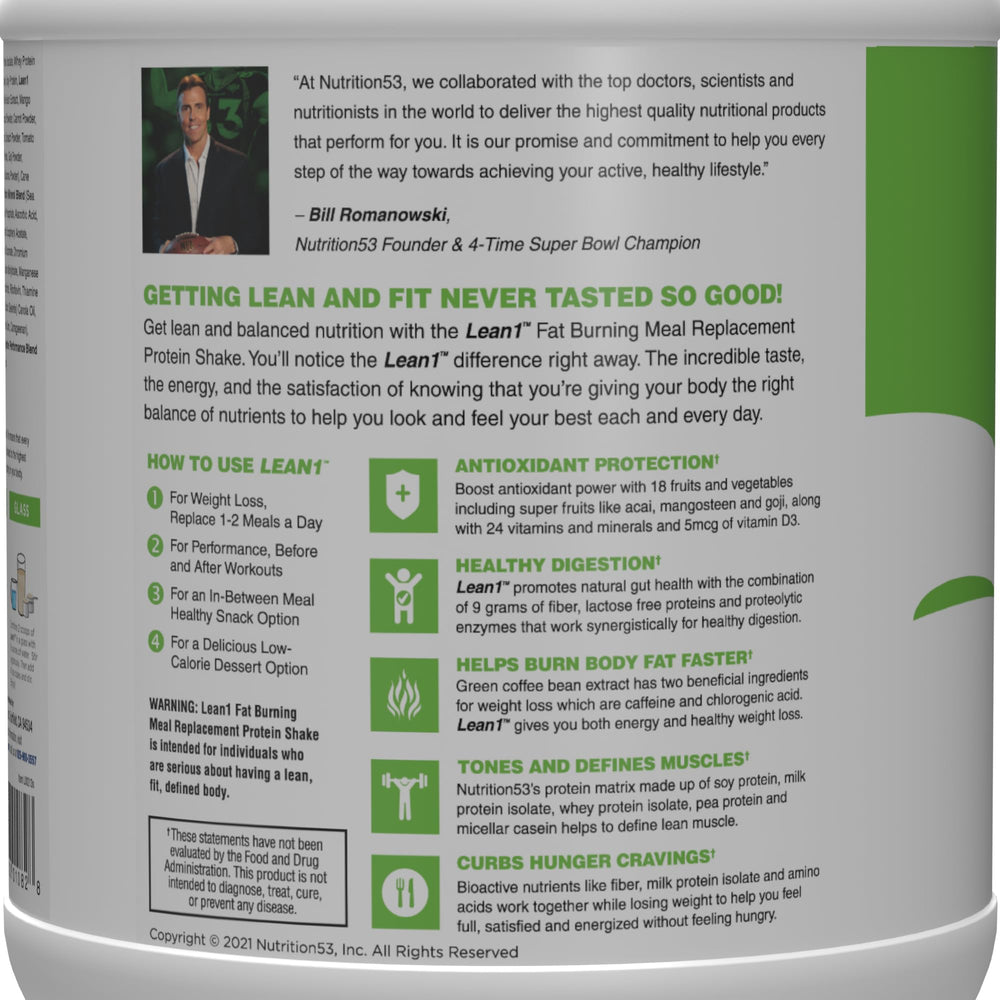 LEAN1 vanilla shake measuring scoop demonstrates easy portion control