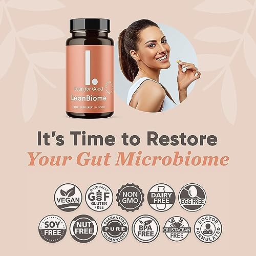 LEANFORGOOD LeanBiome label with vegan symbol signaling plant-based wellness support