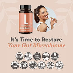 LEANFORGOOD LeanBiome label with vegan symbol signaling plant-based wellness support
