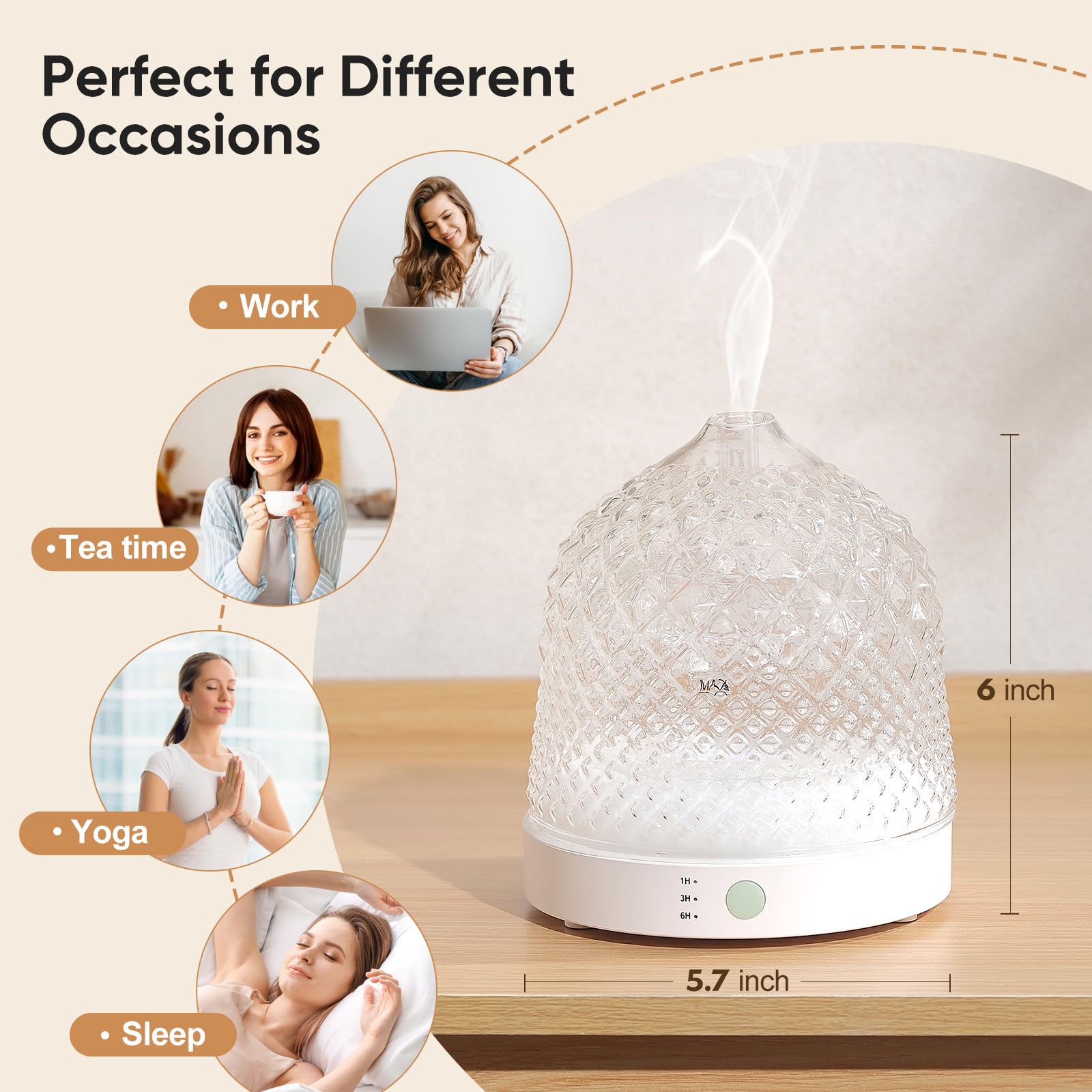 Lecdura diamond-pattern glass diffuser doubles as decor and aroma.