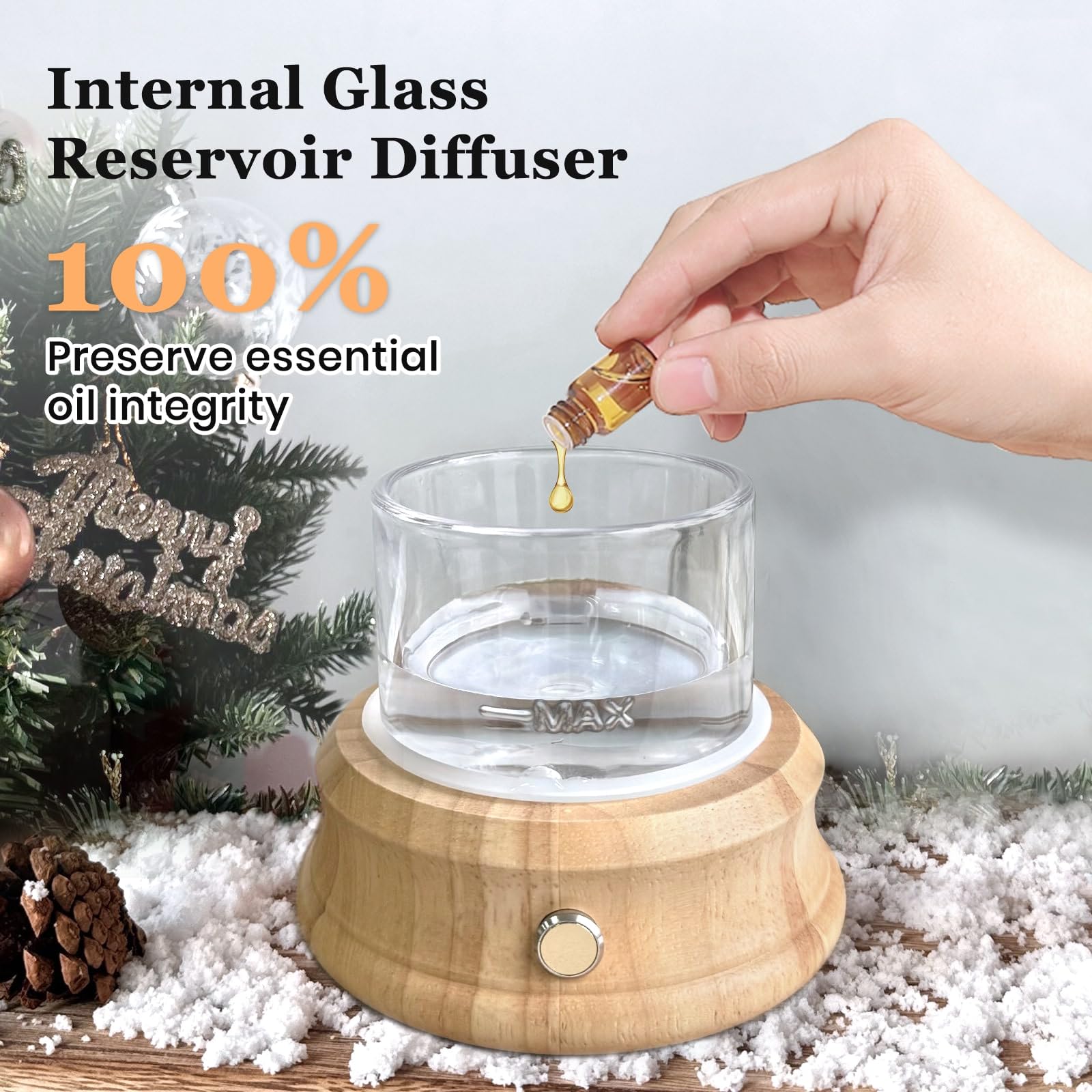 Lecdura glass diffuser with wood base adds elegant decor to any room