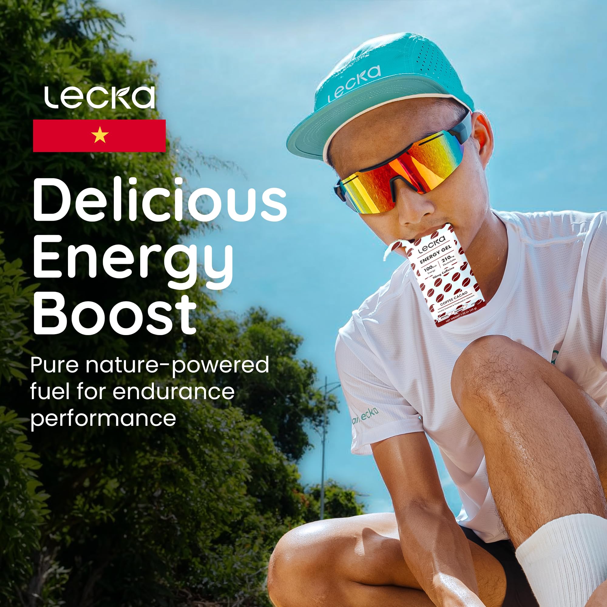 Dispensing action of Lecka Energy Gel for quick, mess-free fueling during activity
