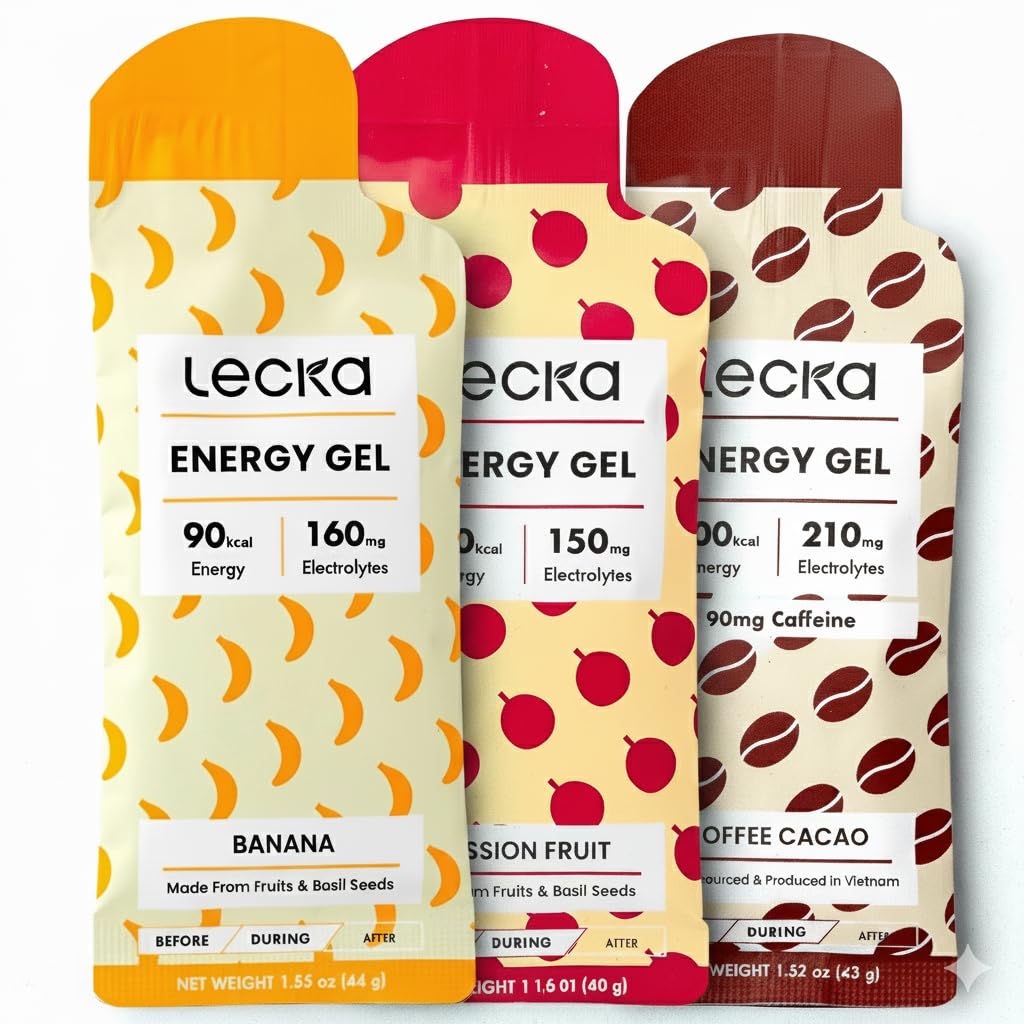 Lecka Energy Gel variety pack front view showing three flavors for endurance fueling