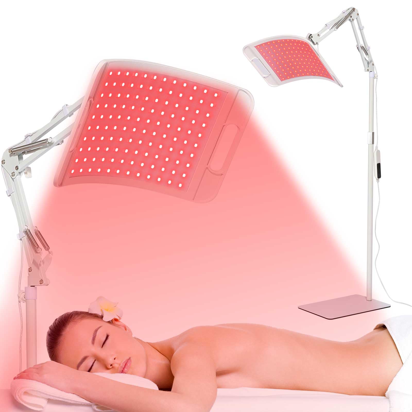 LEDINO red-light therapy panel on a stand for easy, adjustable full-body sessions at home.