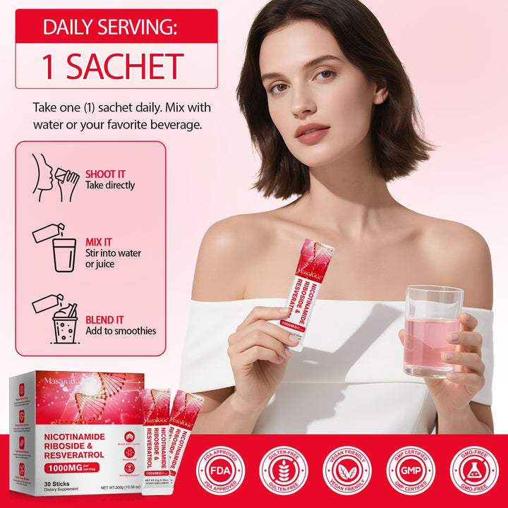Woman using Leeylitdrag NAD liquid in daily wellness routine.