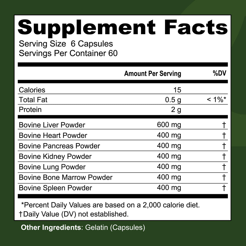 Left Coast Performance Beef Organ Complex capsules close-up showing easy daily supplementation.