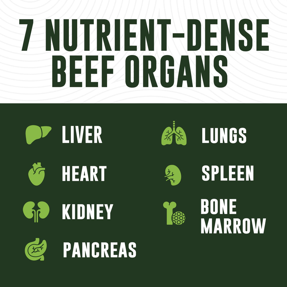 Left Coast Performance Beef Organ Pancreas image emphasizes enzyme-rich nutrition for digestion support.