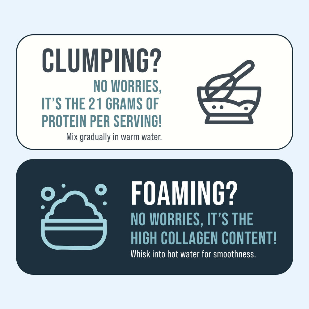 Left Coast Performance foam and clump test indicates intact collagen and gelatin