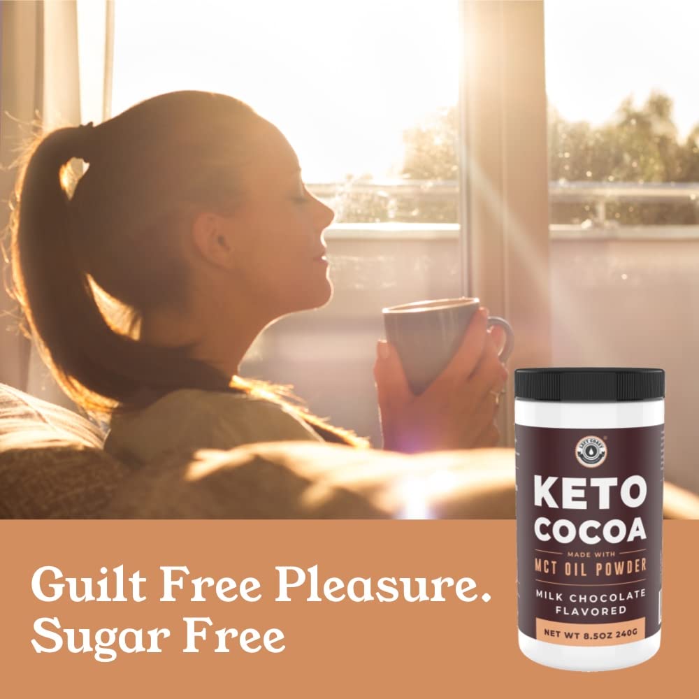 Left Coast Performance Keto Cocoa serving packet on plate, great for quick keto treats.