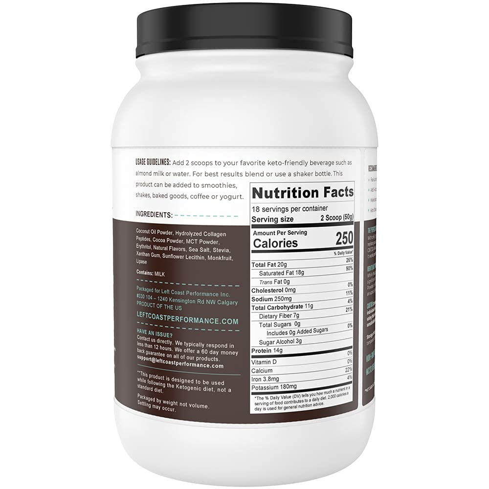 Left Coast Performance Keto Shake powder in cup shows easy mixing