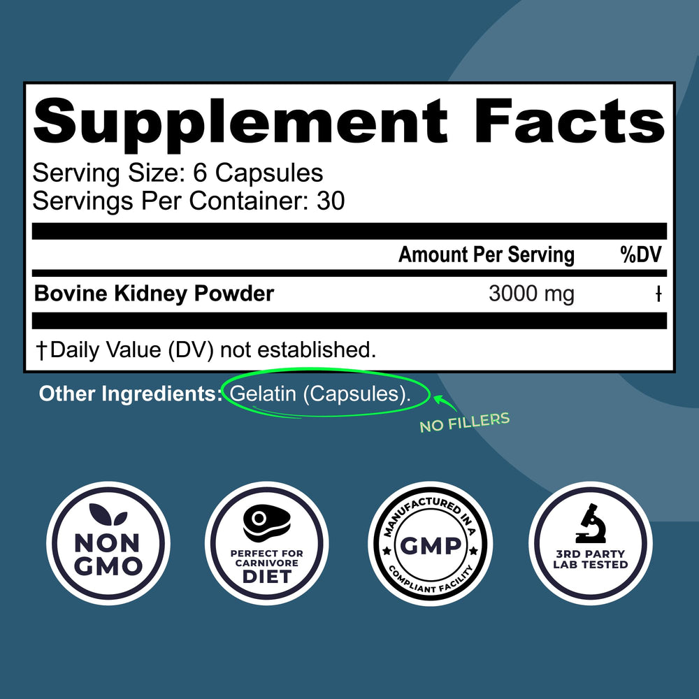 Left Coast Performance kidney supplement bottle back label for ingredient transparency.