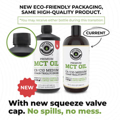 Left Coast Performance MCT Oil ingredients label shows C8 and C10 content