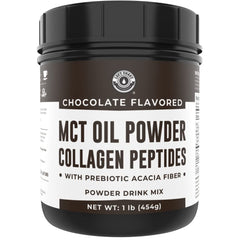 Left Coast Performance MCT Oil Powder jar for creamy, sugar-free keto creamer.