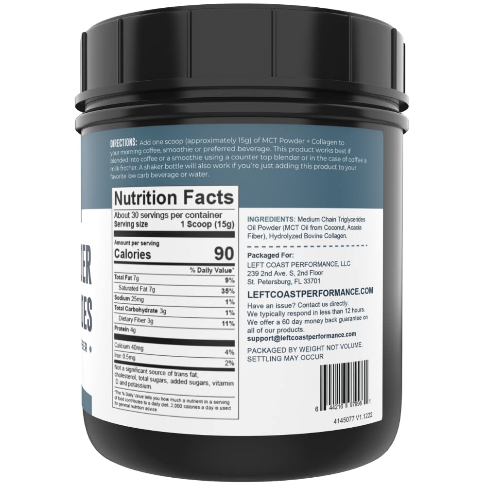 Left Coast Performance MCT Oil Powder scoop ready for convenient servings.