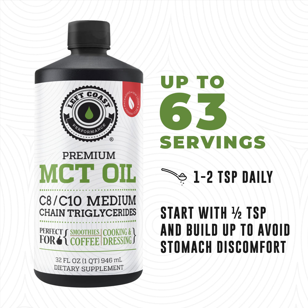 Left Coast Performance MCT Oil salad dressing pour for silky flavor