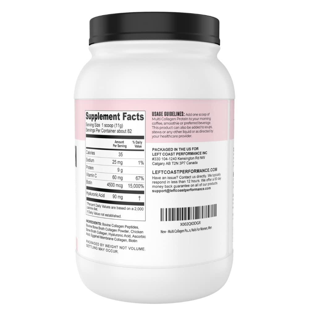 Left Coast Performance collagen jar with scoop for easy daily use