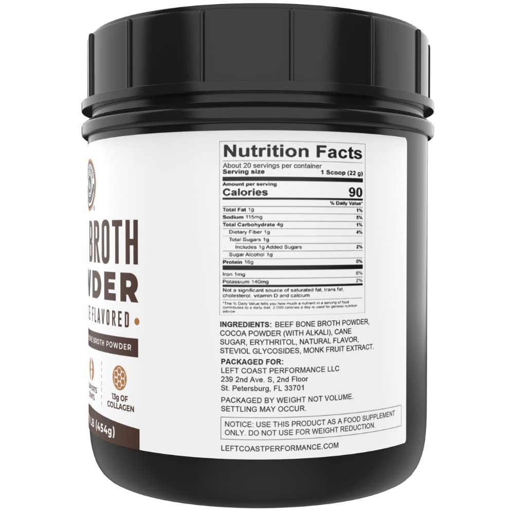 Left Coast Performance bone broth powder blended on low speed to minimize foaming.