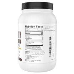 Left Coast Performance vanilla bone broth powder scoop highlighting low net carbs for keto use.