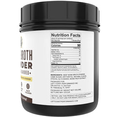 Left Coast Performance vanilla bone broth powder scoop close-up for easy serving.