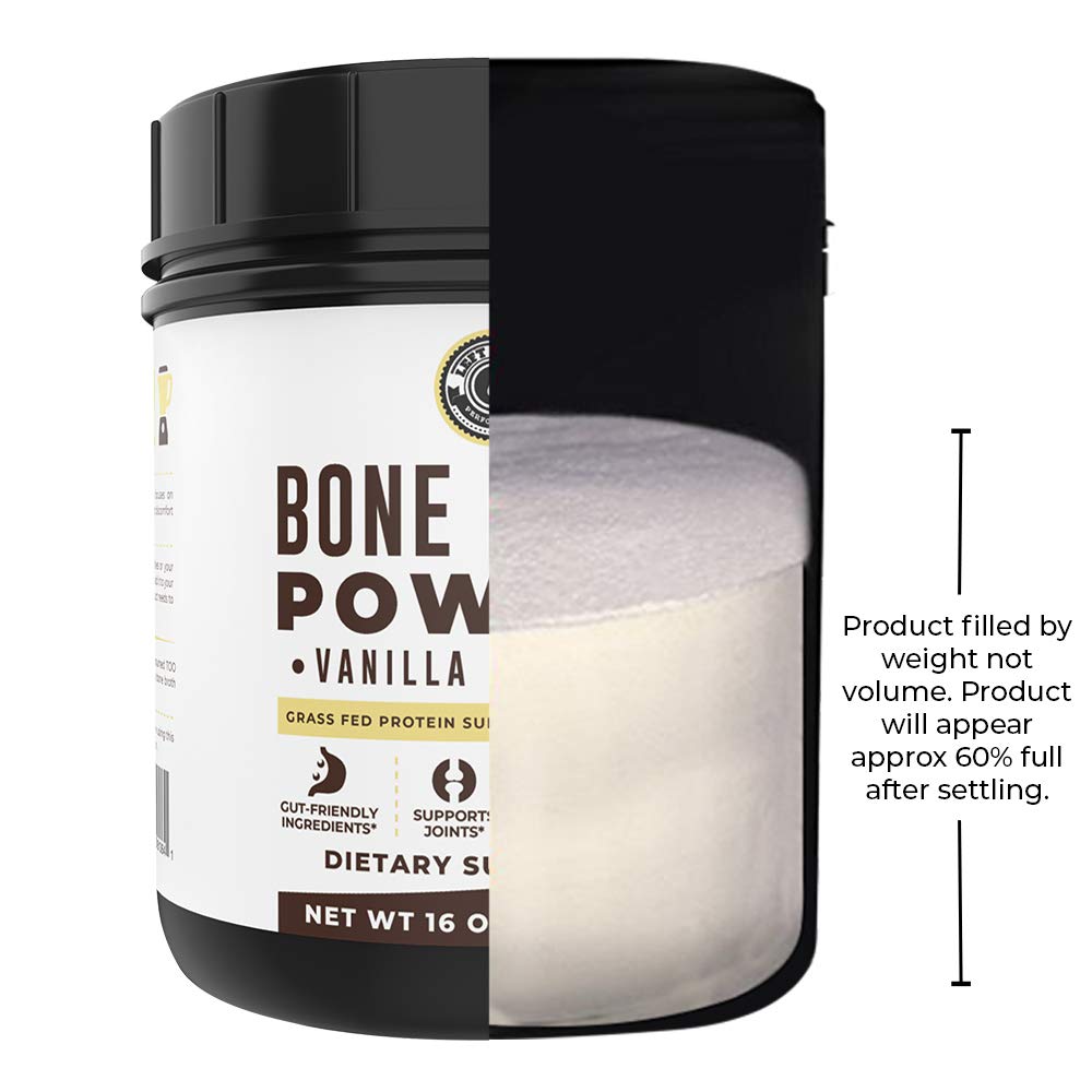 Left Coast Performance vanilla bone broth powder shake in a glass with creamy texture.