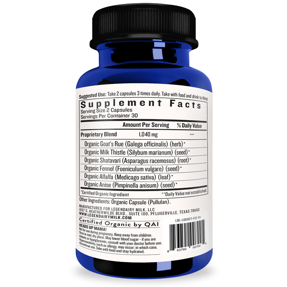 Legendairy Milk Liquid Gold goat's rue blend signaling natural lactation support.