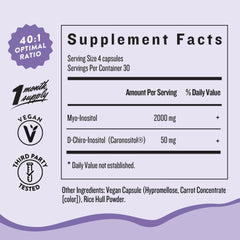 Legendairy Milk Myo D-Chiro Inositol capsules show 40:1 ratio for balance.