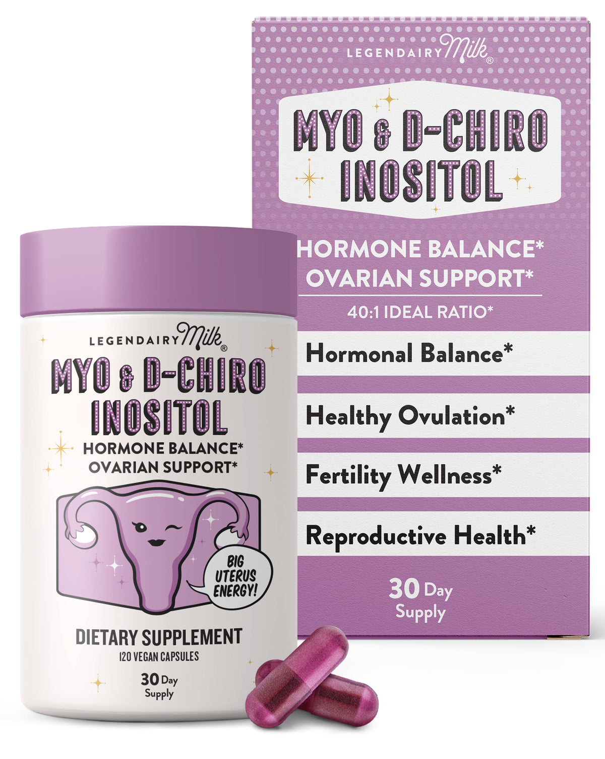 Legendairy Milk Pure Inositol bottle supports cycle wellness and hormone balance.