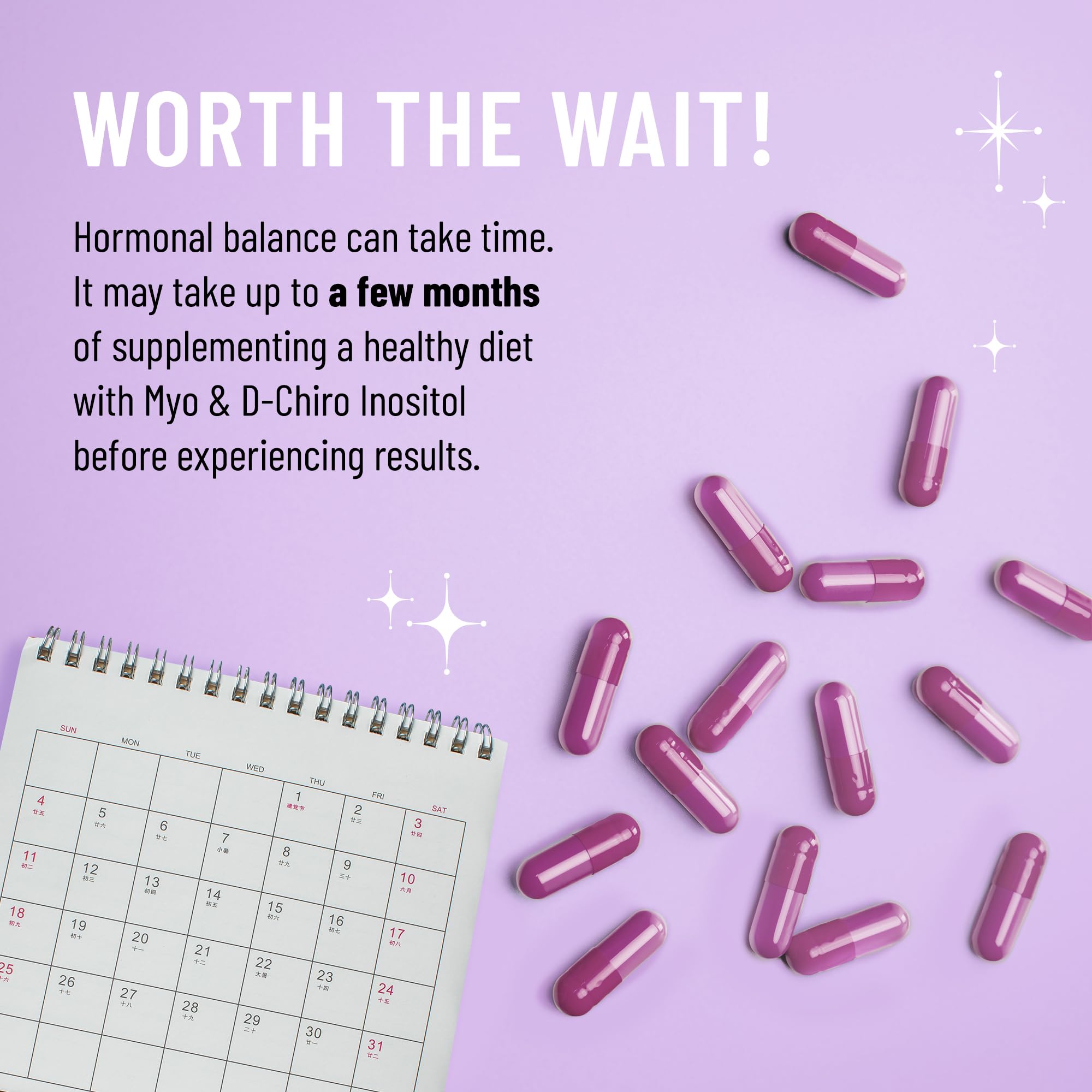 Legendairy Milk purple capsules on white background emphasize natural hormone balance.