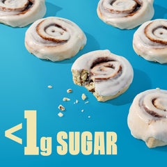 Legendary Foods Cinnamon Roll bar microwaved, warm aroma enhances flavor.