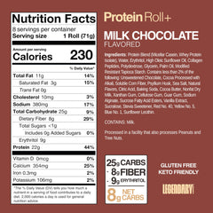 Legendary Foods Cinnamon Roll 22g bar on wood board, satisfying post-workout treat.