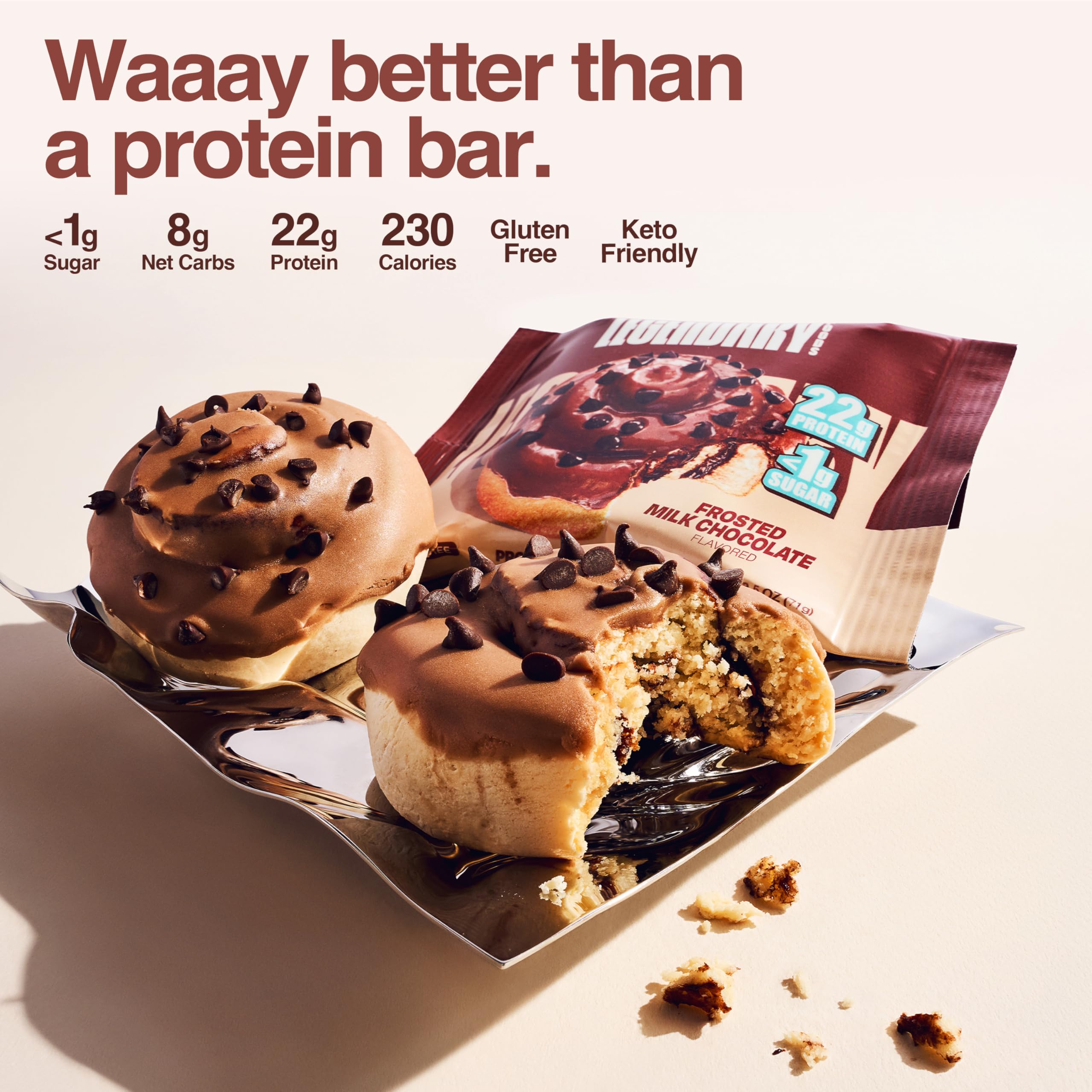 Legendary Foods Cinnamon Roll 22g bar sliced closeup, rich texture and flavor.
