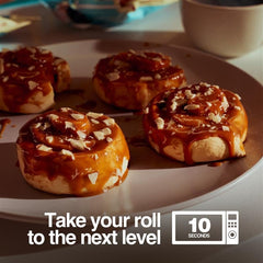 Legendary Foods Cinnamon Roll bar gluten-free claim shown as a versatile, low-carb snack option.