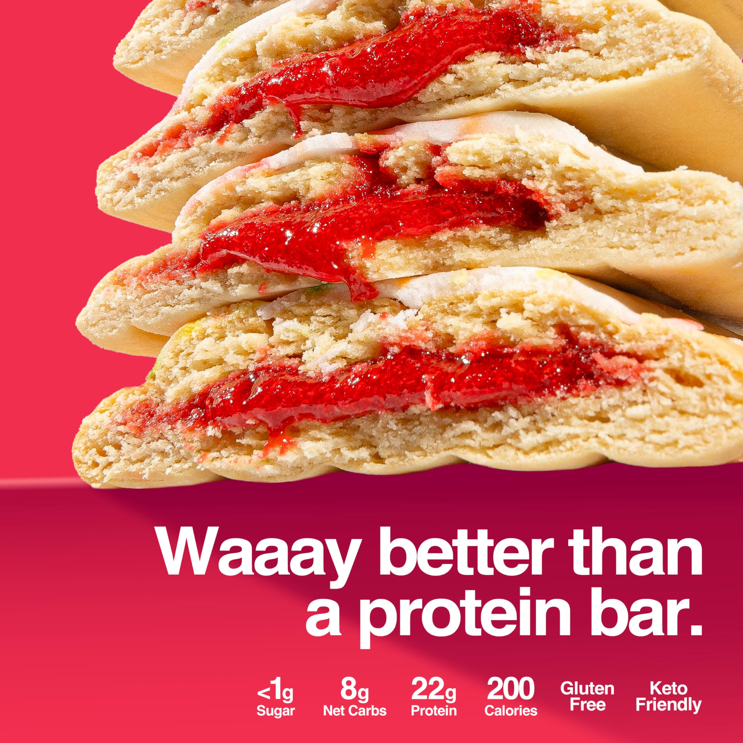 Legendary Foods frosted strawberry pastry nutrition label close-up, highlights macros.