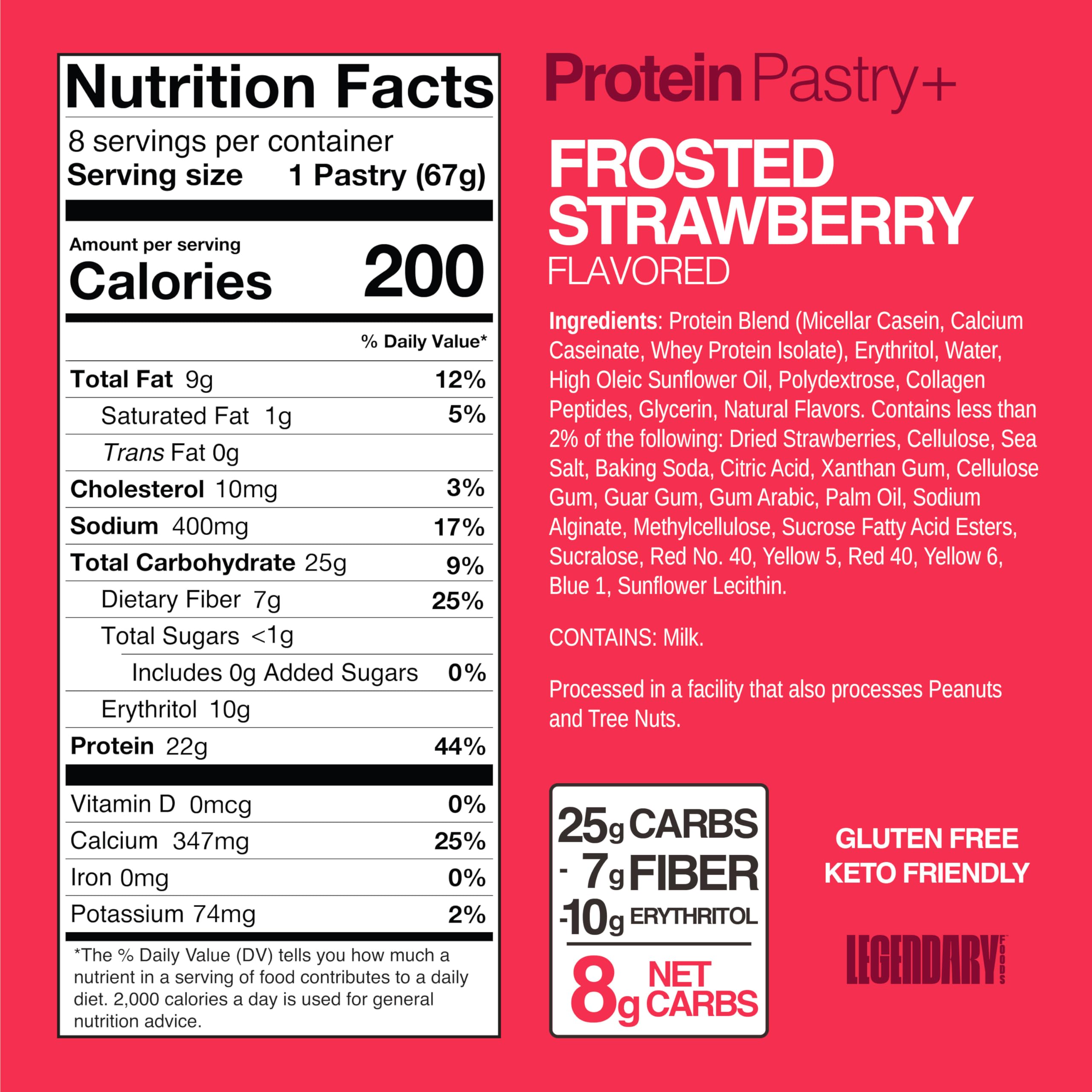 Legendary Foods frosted strawberry pastry package, convenient protein snack for on-the-go.