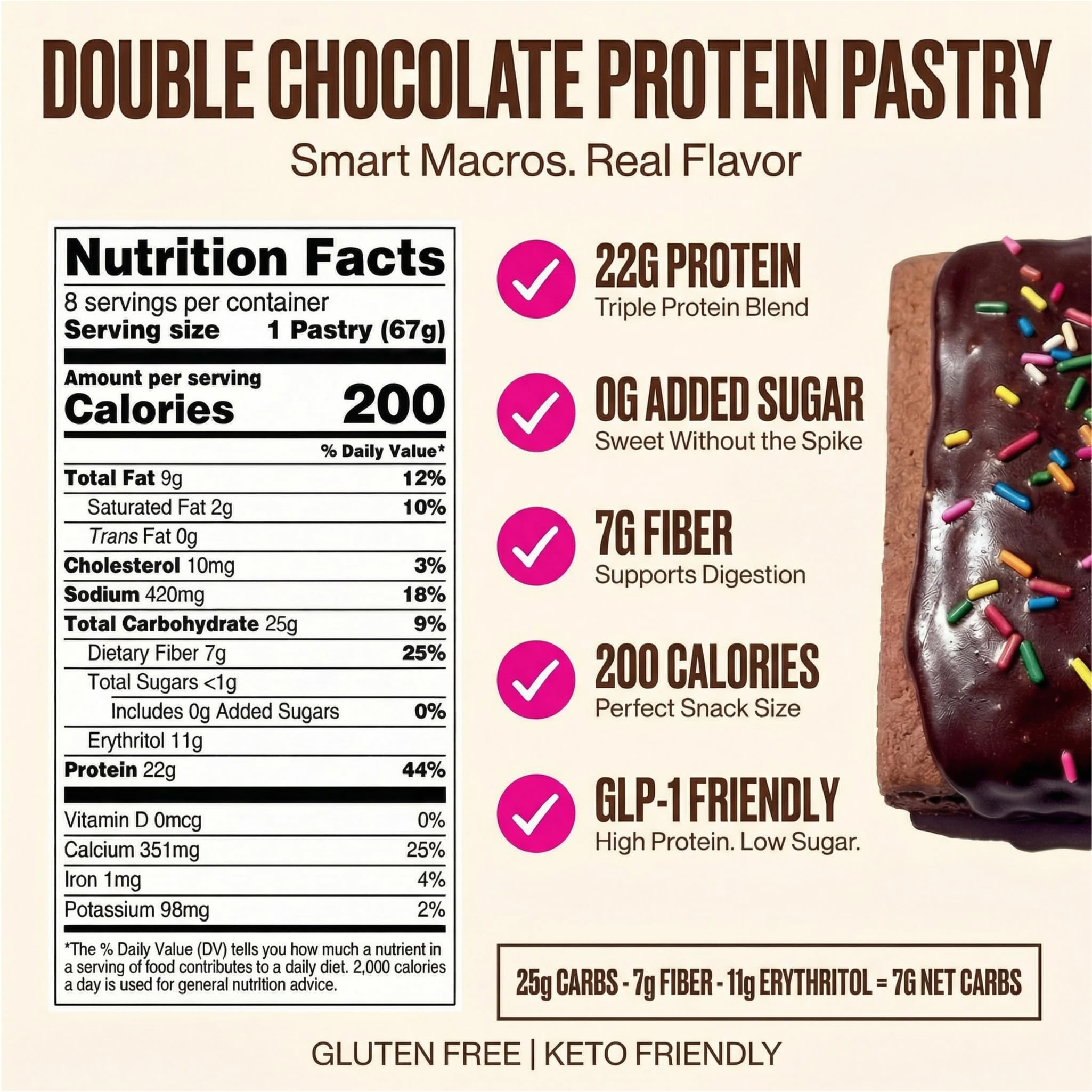 Legendary Foods Protein Pastry interior view shows texture and chocolate chips.