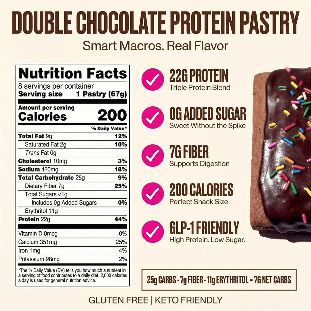 Legendary Foods Protein Pastry interior view shows texture and chocolate chips.