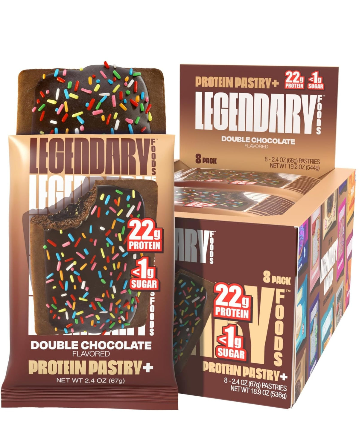 Legendary Foods Protein Pastry Double Chocolate packaging for on-the-go snacking.