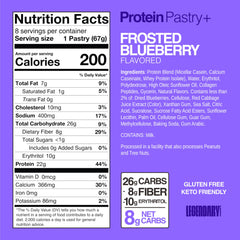 Legendary Foods Frosted Blueberry pastry close up, gluten conscious and delicious