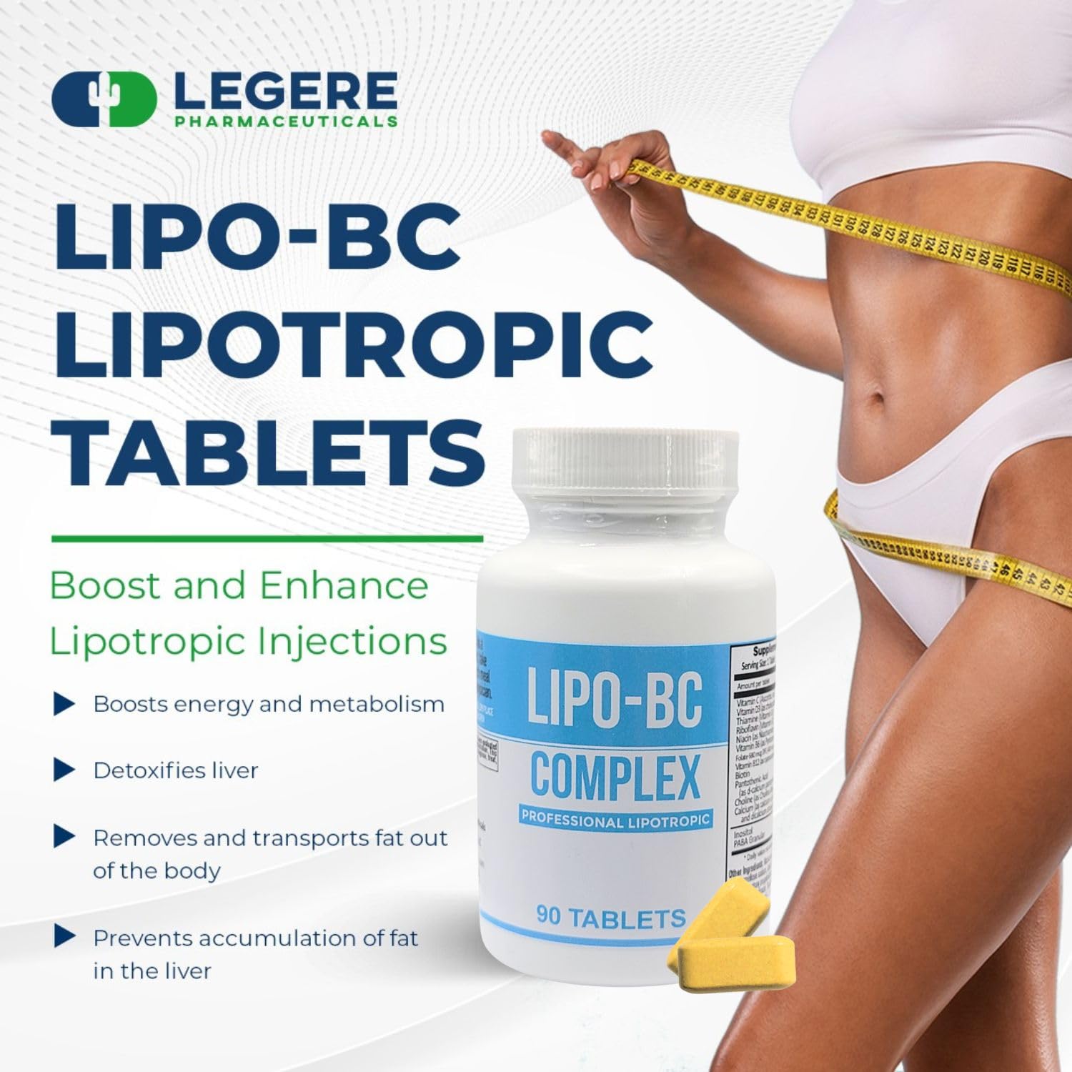 Legere Lipo-BC ingredients visual showing B vitamins and vitamin C.