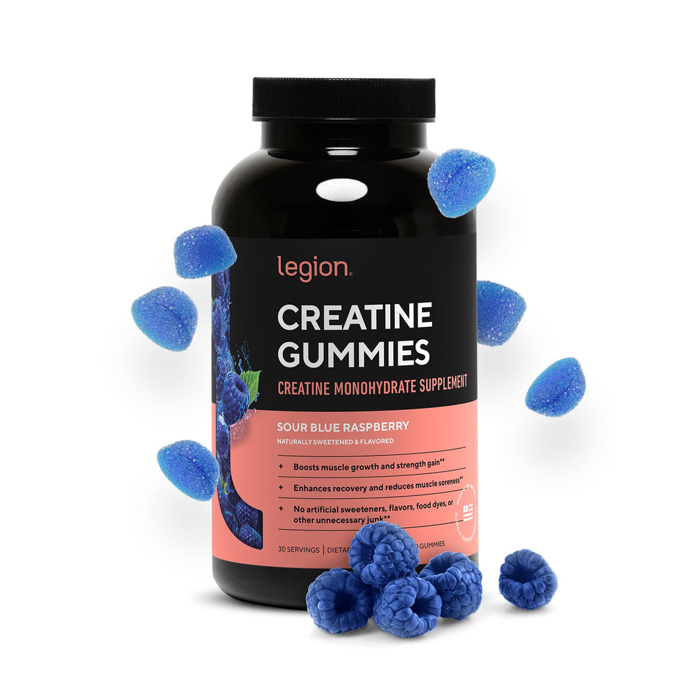 LEGION Creatine Monohydrate Gummies blue raspberry serving for daily strength