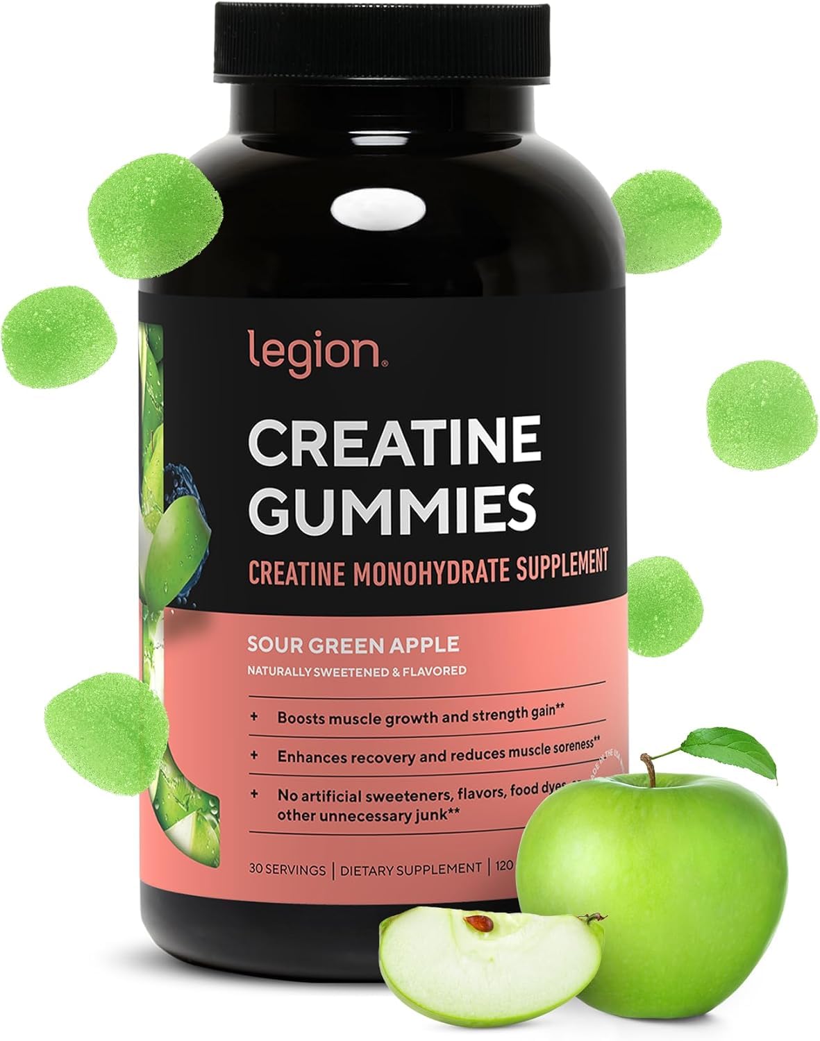 LEGION Creatine Monohydrate Gummies bottle front for daily workout support