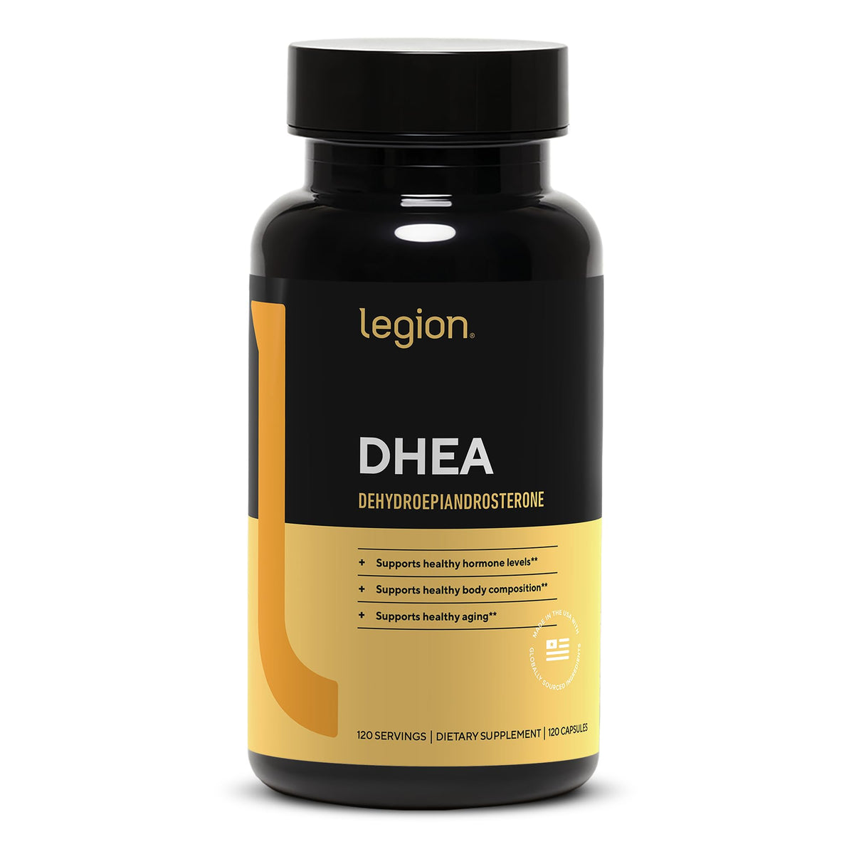 LEGION DHEA 50mg bottle front view for hormone support.