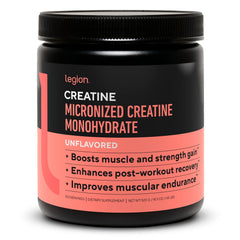 LEGION micronized creatine powder bottle for easier post-workout recovery and absorption.