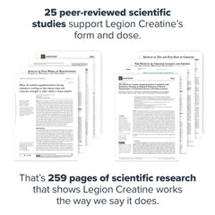 Close-up of LEGION creatine powder scoop ready for mixing