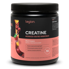LEGION micronized creatine powder tub in fruit punch for easy absorption