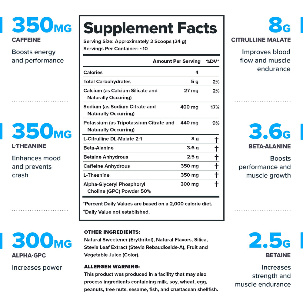 LEGION preworkout fruit punch label highlights natural sweetening and transparent ingredients.