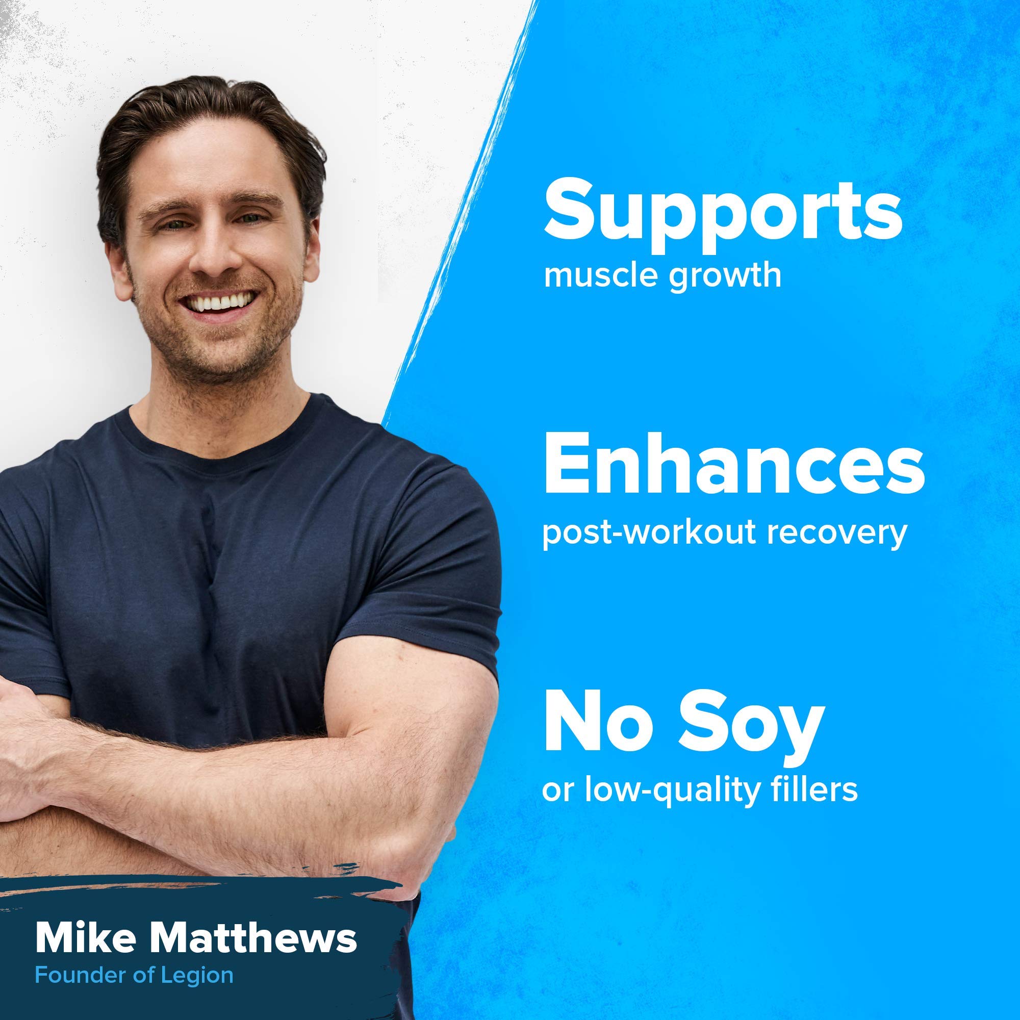 LEGION Plant+ powder scoop pouring into blender for post-workout recovery.