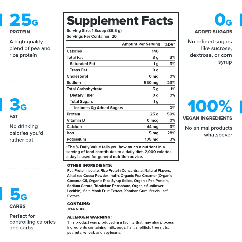 LEGION Plant+ Chocolate serving spoon showing the measured protein per serving.
